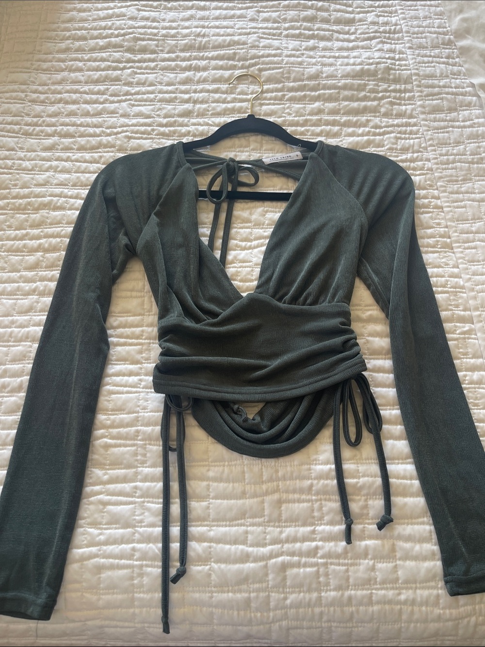 Women's Olive Wrap Long Sleeve Top